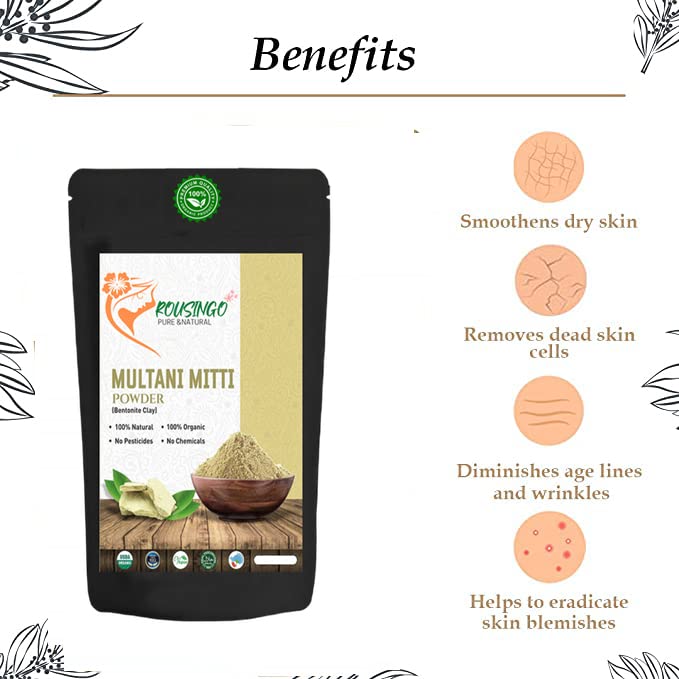 100% Natural Multani Mitti Powder for Face, Skin, and Hair | Fuller's Earth, Bentonite Clay (200 Grams)