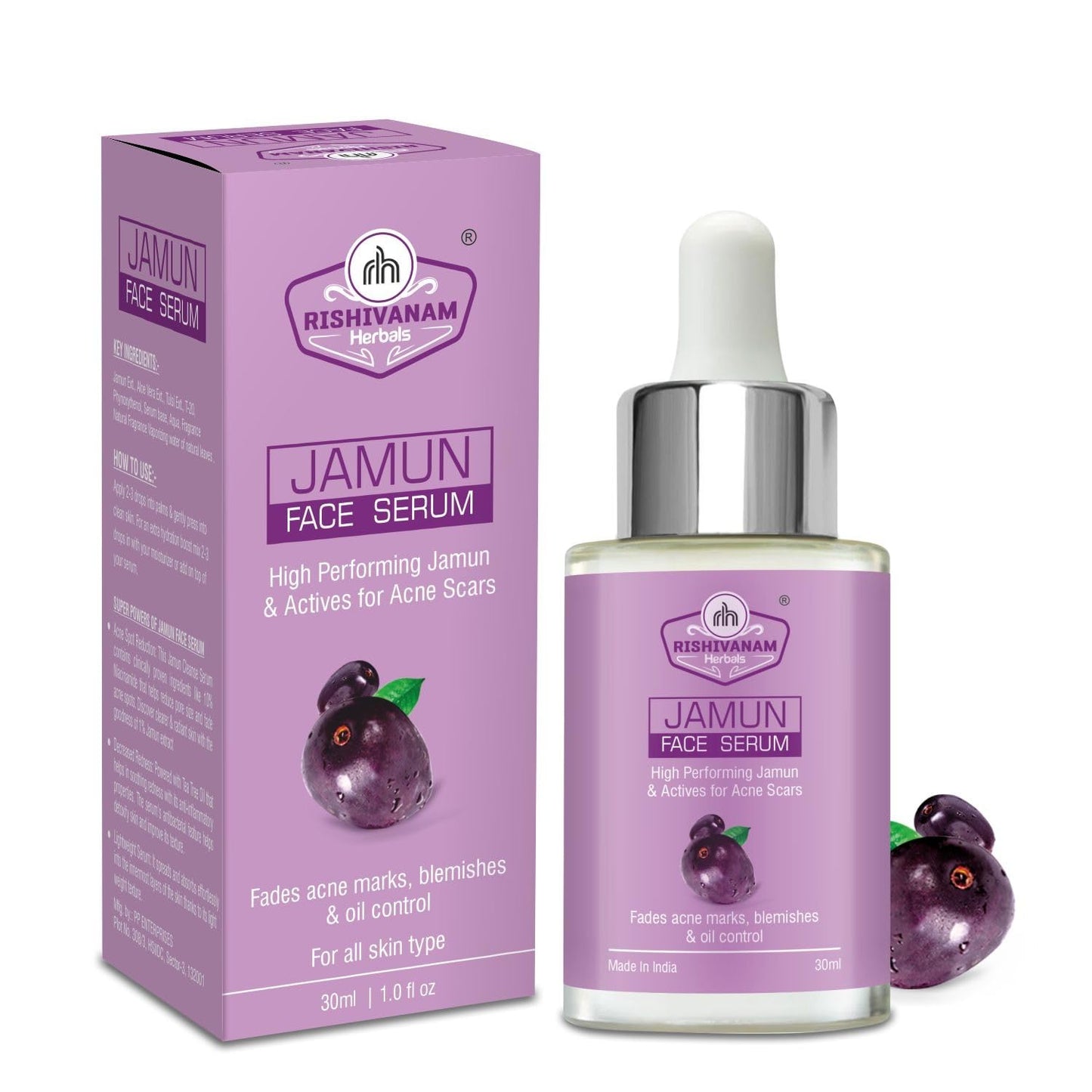 Rishivanam Herbals Jamun Active Acne Control Dewy Serum for Active Acne & Dark Spot Reduction Protect Skin from Sun Damage(30 ml)