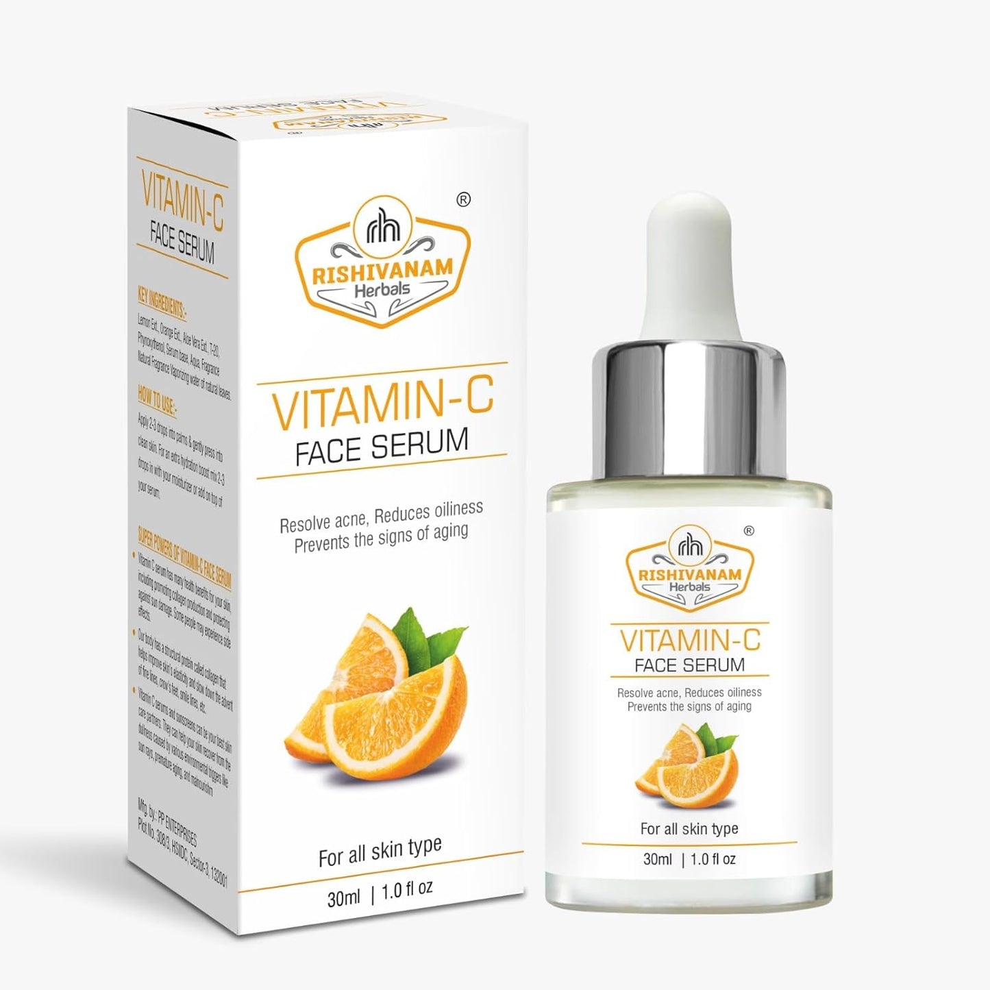 Rishivanam Herbals Vitamin C Daily Glow Face Serum – 30ml for Glowing Skin, Dark Spot Reduction | 50x Vitamin C, Turmeric & Niacinamide, Fragrance-Free