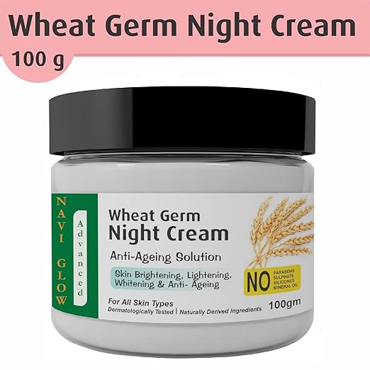 Navi Glow Anti-Ageing Night Cream with Wheat Germ – 100g | Hydrates, Reduces Fine Lines, & Lightens Dark Spots | All Skin Types