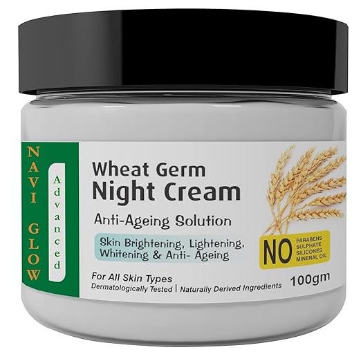 Navi Glow Anti-Ageing Night Cream with Wheat Germ – 100g | Hydrates, Reduces Fine Lines, & Lightens Dark Spots | All Skin Types