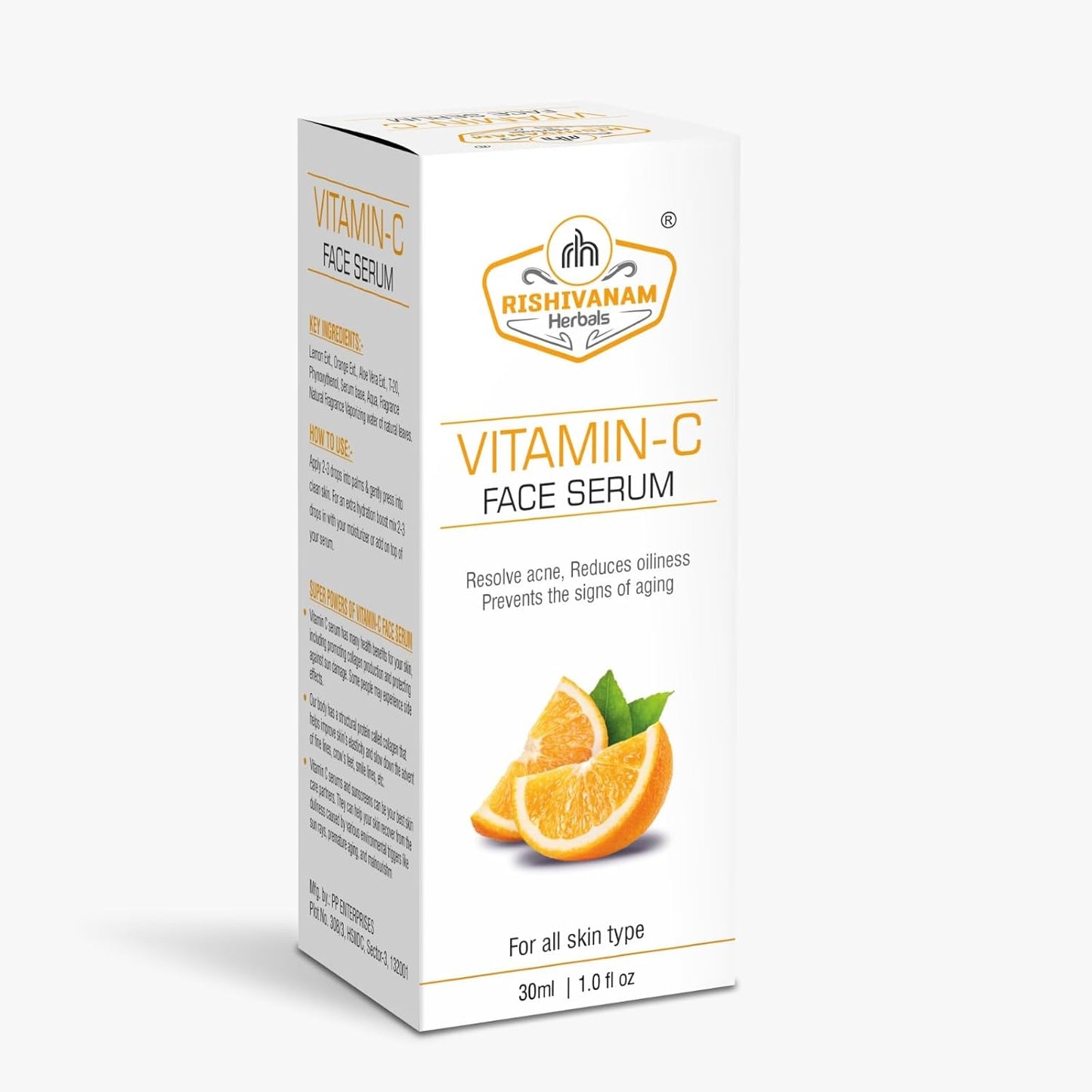 Rishivanam Herbals Vitamin C Daily Glow Face Serum – 30ml for Glowing Skin, Dark Spot Reduction | 50x Vitamin C, Turmeric & Niacinamide, Fragrance-Free