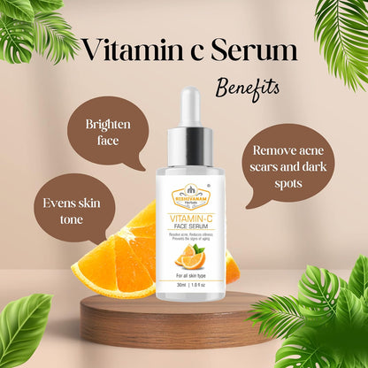 Rishivanam Herbals Vitamin C Daily Glow Face Serum – 30ml for Glowing Skin, Dark Spot Reduction | 50x Vitamin C, Turmeric & Niacinamide, Fragrance-Free