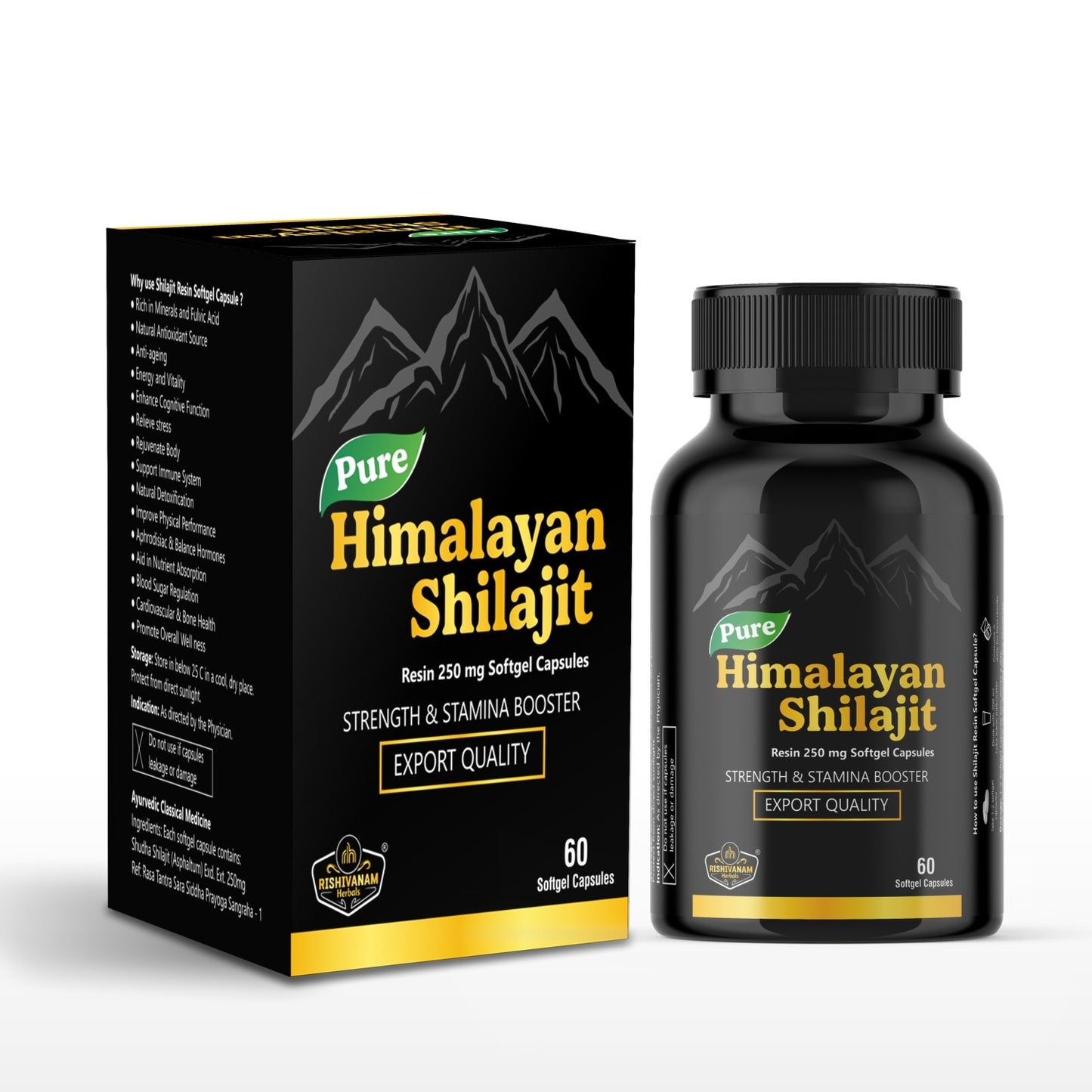 Rishivanam Herbals Shilajit – 100% Pure Himalayan Shilajit | 60 Capsules for Stamina, Energy & Healthy Testosterone Levels