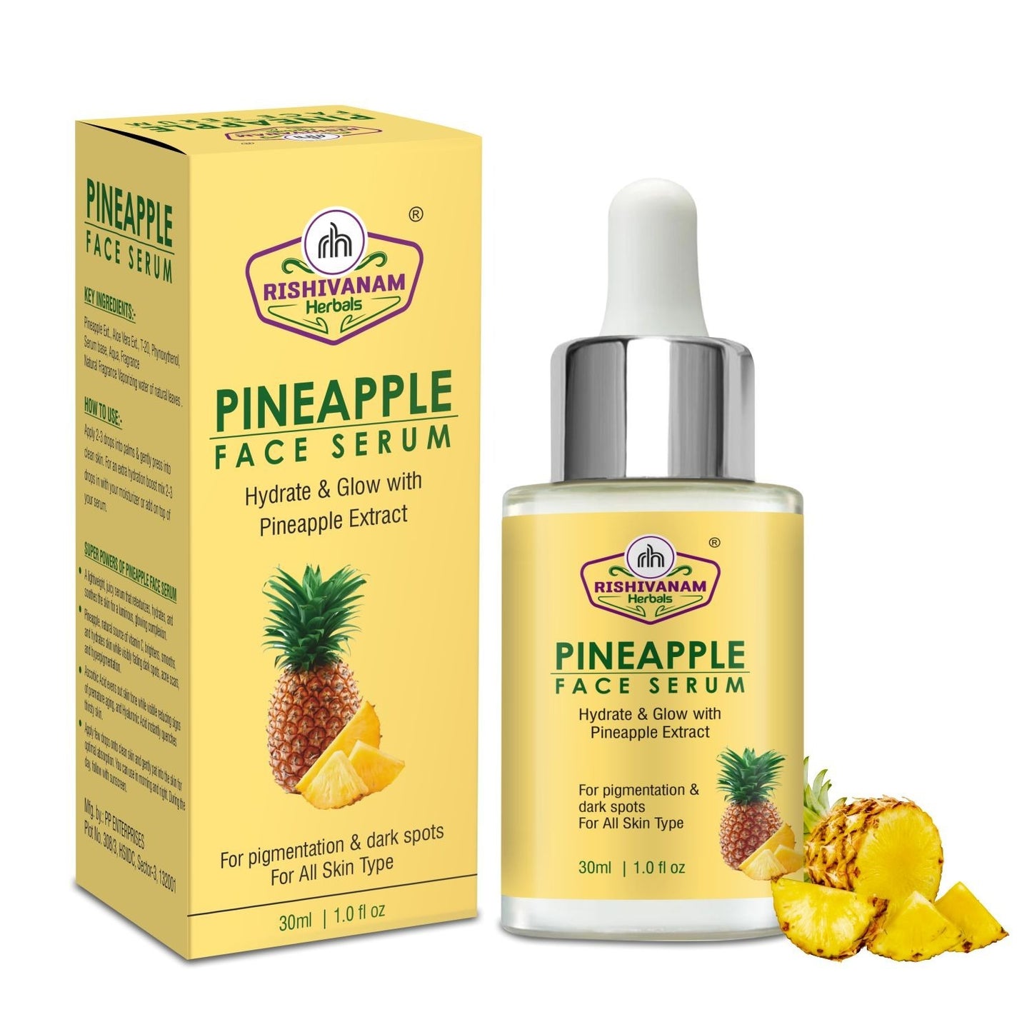 Rishivanam Herbals Pineapple Face Serum – 30ml to Reduce Pigmentation & Dark Spots | Get Glowing Skin