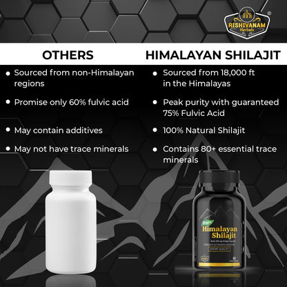 Rishivanam Herbals Shilajit – 100% Pure Himalayan Shilajit | 60 Capsules for Stamina, Energy & Healthy Testosterone Levels